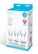 Glas Heart Jewel Glass Anal Training Set 3 Piece Clear packaging showcasing three glass plugs with a stunning gem base.