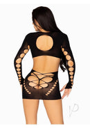 Leg Avenue Seamless Cut Out Long Sleeve Mini Dress Black showcasing strategically placed cut-outs and lace-up detailing.