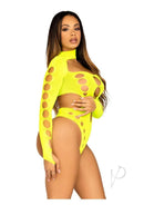 Leg Avenue Seamless Cut Out Thong Back Bodysuit Neon Yellow model showcasing its bold design and vibrant color.