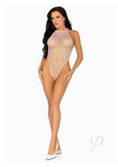 Leg Avenue Industrial Net Snap Crotch Tank Bodysuit White worn by a model showcasing the bold fishnet design.