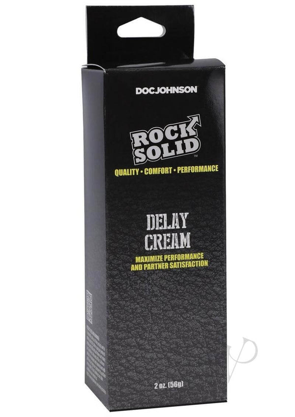 Rock Solid Delay Cream Comfort Performance 2 Oz packaging, designed to enhance performance and partner satisfaction.