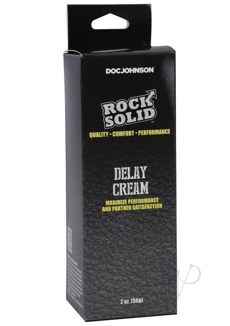 Rock Solid Delay Cream Comfort Performance 2 Oz packaging, designed to enhance performance and partner satisfaction.