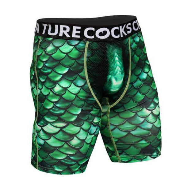 Creature Cocks Underwear Cockness Monster Medium with green scales design and dragon-inspired detail.