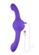 Our Gyro Vibe Rechargeable Silicone Dual End Vibrator Purple with USB charging cable.