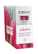 Coochy Shave Cream Seduction Honeysuckle Citrus 24 Foils displayed in a box with pink floral design.