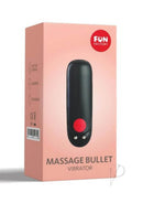Fun Factory Massage Bullet Vibrator in packaging, black, rechargeable, waterproof, perfect for spot-on stimulation.