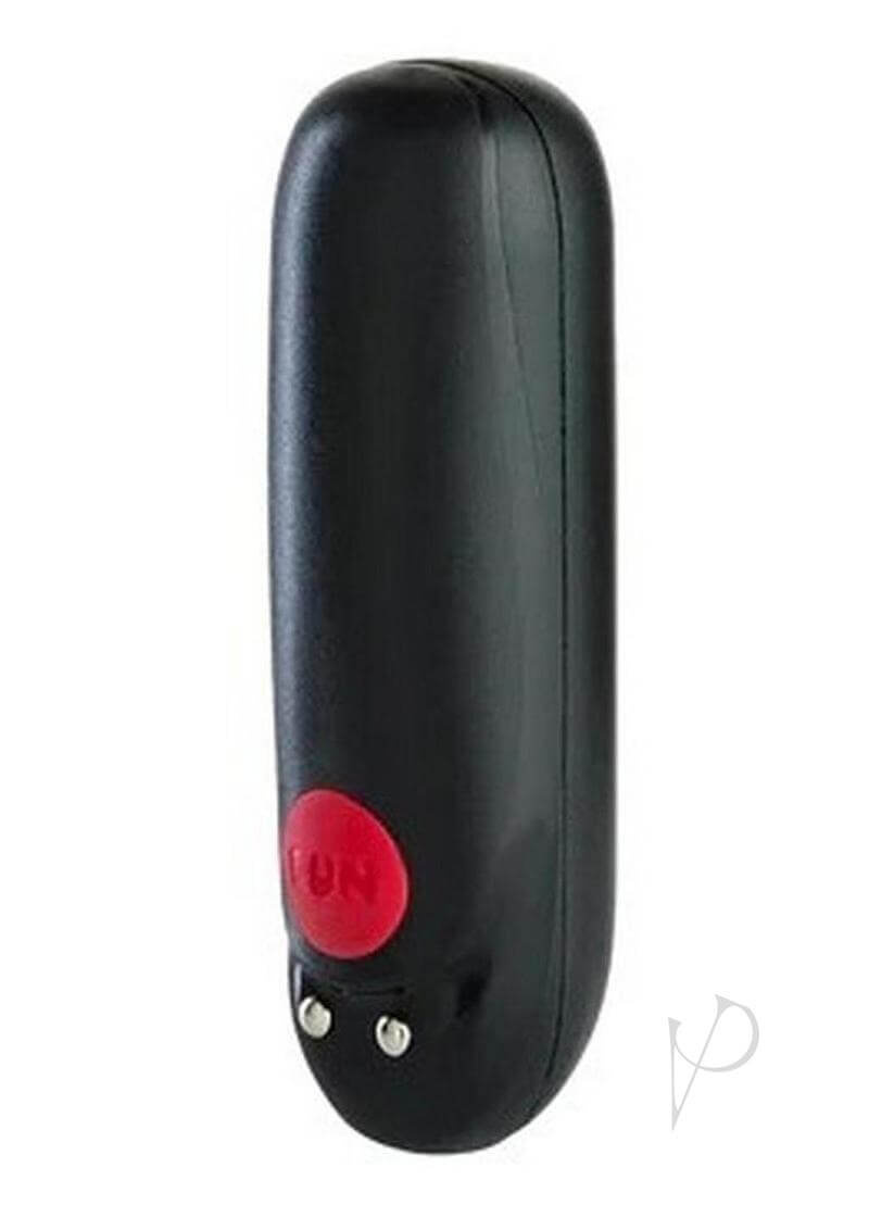 Fun Factory black massage bullet vibrator, rechargeable and waterproof, featuring ergonomic design and versatile vibration settings.