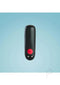 Fun Factory black bullet vibrator, rechargeable and waterproof, with red button against a blue background.