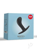 "FUN FACTORY Bootie Large Butt Plug in black packaging, showcasing flexible silicone anal toy for prostate play."