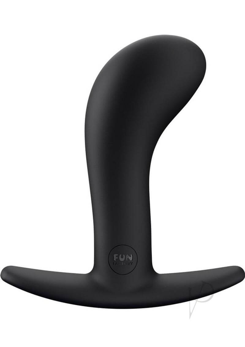 Black FUN FACTORY Bootie Large butt plug in body-safe silicone for prostate play and anal comfort with a flexible design.