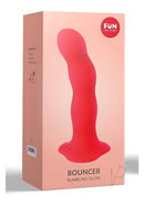 Fun Factory Bouncer 7-Inch Rumbling Dildo packaging in red for G-Spot and prostate stimulation.