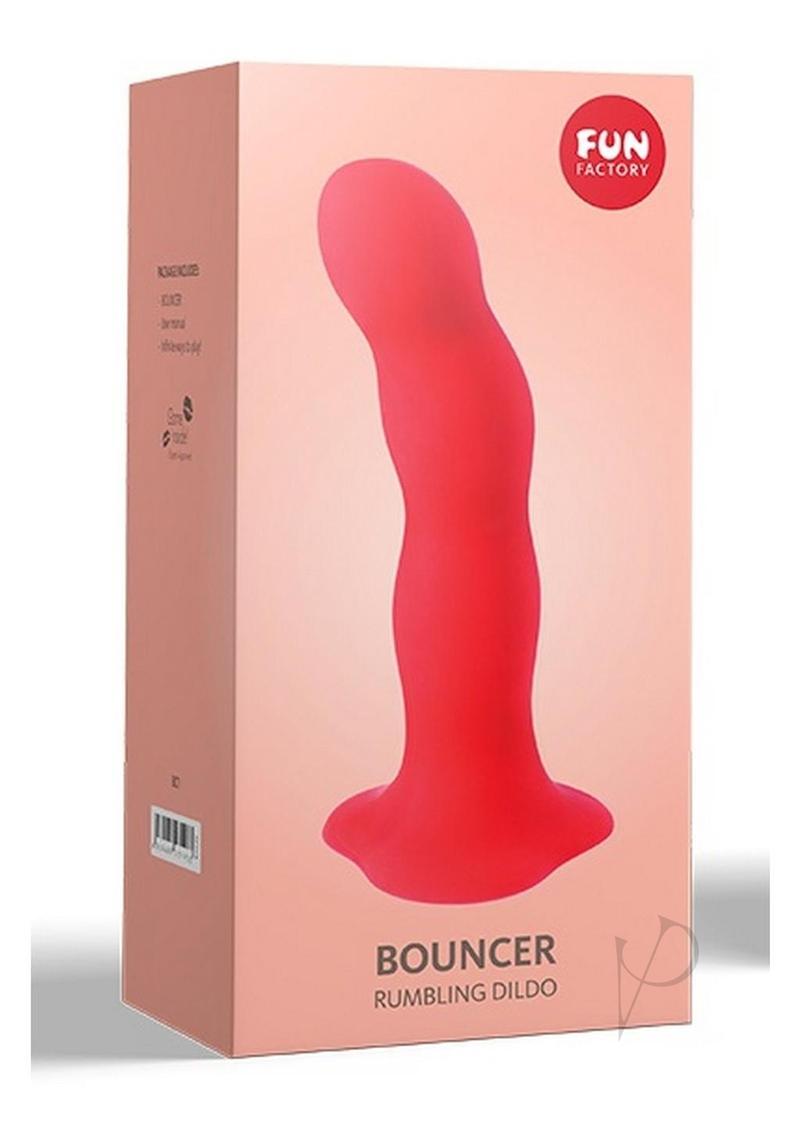 Fun Factory Bouncer 7-Inch Rumbling Dildo packaging in red for G-Spot and prostate stimulation.