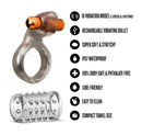 Stay Hard Vibrating Cock Ring Set with Studded Sleeve features vibrating bullet, soft stretchy ring, and waterproof design.