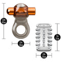 Stay Hard Vibrating Cock Ring Set with Studded Sleeve dimensions and design details.