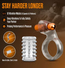 Stay Hard Vibrating Cock Ring Set with Studded Sleeve features 10 vibration modes for enhanced pleasure and performance.