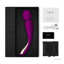 Lelo Smart Wand Medium Massager Deep Rose in a luxurious black box with accessories and charger.