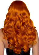 Leg Avenue Misfit 24 Inch Long Wavy Bang Wig Ginger back view with vibrant ginger waves.