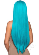 Leg Avenue Long Straight 33 Inch Center Part Wig Turquoise showcasing vibrant turquoise color and sleek 33-inch length.