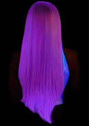 Leg Avenue Long Straight 33 Inch Center Part Wig Lavender showcased with sleek, vibrant lavender hair.