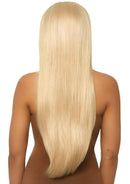 Leg Avenue Long Straight 33 inches Center Part Wig OS Blonde showcasing sleek long blonde hair from the back.