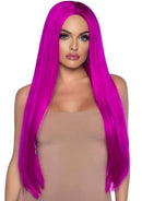 Leg Avenue Long Straight 33 Inch Center Part Wig Raspberry showcasing sleek, vibrant raspberry color and dramatic length.