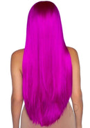 Leg Avenue Long Straight 33 Inch Center Part Wig Raspberry viewed from the back, showcasing the vibrant berry-red color.