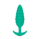 b-Vibe Twist Vibrating Silicone Textured Anal Plug Green showcasing its unique spiral design and body-safe silicone.