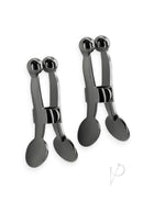 Bound Nipple Clamps C1 Gunmetal Gray showing sleek design and silicone tips for enhanced comfort and arousal.