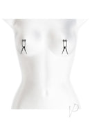 Bound Nipple Clamps C1 Gunmetal Gray displayed on a mannequin, showcasing their minimalist design and silicone tips.