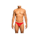 Male Basics Lace Jockstrap Red Small/Medium on a male model showcasing a bold and sexy look.