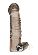 Blue Line Vibrating Penis Sleeve Extension 5.25 Inch Smoke with textured ridges and discreet smoke finish.