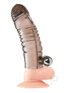 Blue Line Vibrating Penis Sleeve Extension 5.25 Inch Smoke on a suction base for added pleasure.