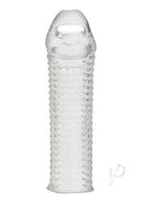 Blue Line 6.5 Inch Textured Penis Extension Sleeve Clear for enhanced length and texture in intimate play.