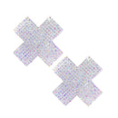 Neva Nude Pasty X Factor Crystal Silver bold X design with iridescent faux crystals for high-shine sparkle.