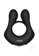 The Rabbit Company Deluxe Rabbit Vibrating Cock Ring Black - silicone ring with rabbit ears for enhanced couple's pleasure.