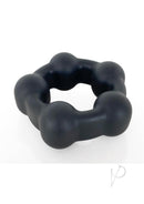 Vers Liquid Silicone Cock Ring Steel Motion Balls Black showcasing a black silicone design with steel motion balls.