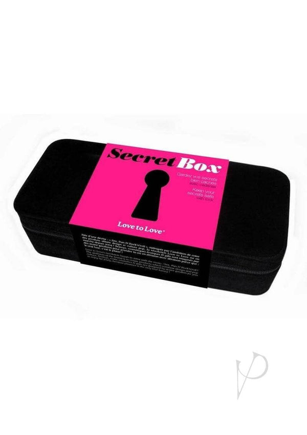 Love to Love Secret Box Toys Storage Black with pink label and sleek design for discreet storage.
