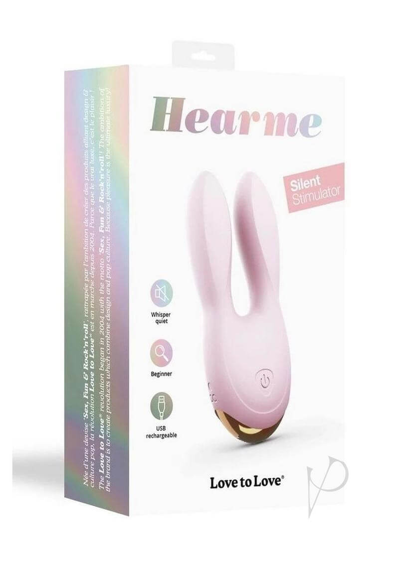 Hear Me Baby Rechargeable Clitoral Stimulator Baby Pink packaging with playful design and USB rechargeable feature.