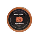 Kama Sutra Naughty Notes Your Trick My Treat Massage Candle with Pumpkin Spice fragrance and playful design.