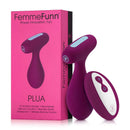 FemmeFunn Plua Remote-Controlled Vibrating Anal Plug Dark Fuchsia in packaging with wireless remote.