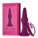 FemmeFunn Pyra Remote-Controlled Vibrating Anal Plug Large Dark Fuchsia with packaging and remote control.