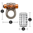 Stay Hard Vibrating Cock Ring Set with Beaded Sleeve dimensions and design details