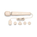 Le Wand Plug-In Vibrating Massager Cream with accessories in a sleek cream finish.