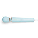 Le Wand Plug-In Vibrating Massager Sky Blue side view showing the sleek design and controls.