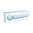 Le Wand Plug-In Vibrating Massager Sky Blue packaging image showcasing the product features and design.