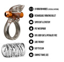 Stay Hard Clitoral Stimulating Cock Ring Set with Sleeve featuring 10 vibration modes and rechargeable bullet.