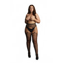 Le Desir Suspender Leopard Pantyhose Black Queen Size worn by a model showcasing a bold, sexy, and curve-flattering design.