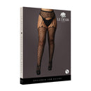 Le Desir Suspender Leopard Pantyhose Black Queen Size packaging featuring strappy black fishnet design for a bold, sexy look.
