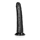 RealRock Slim Realistic Dildo With Suction Cup 8 Inch Black for comfortable insertion and realistic texture.