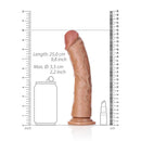 RealRock 9 Inch Curved Realistic Dildo With Suction Cup Tan shown with measurement scale for size reference.